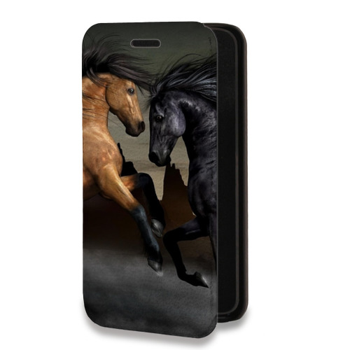 Дизайнерский горизонтальный чехол-книжка для Iphone 12 Pro Лошади