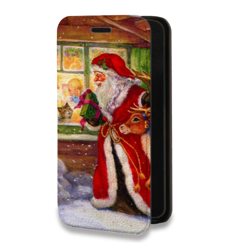 Дизайнерский горизонтальный чехол-книжка для Iphone Xr Дед мороз и Санта