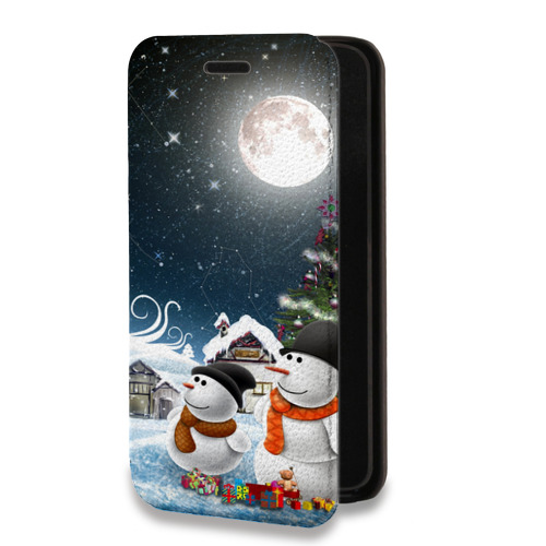 Дизайнерский горизонтальный чехол-книжка для Samsung Galaxy A32 Снеговики