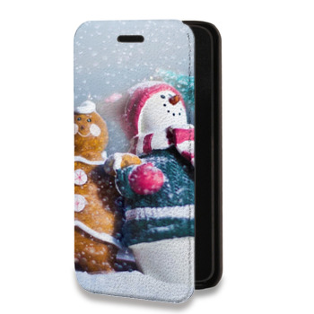 Дизайнерский горизонтальный чехол-книжка для Huawei Honor 30S Снеговики (на заказ)