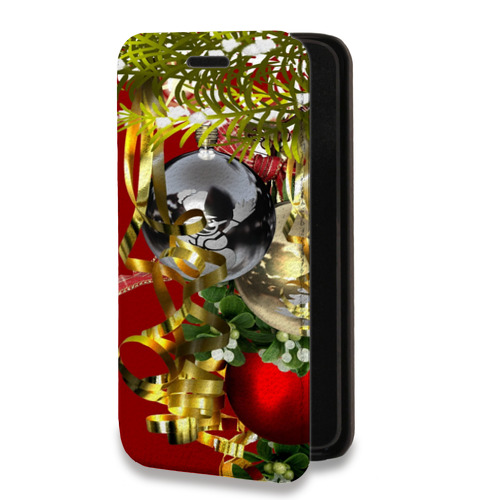 Дизайнерский горизонтальный чехол-книжка для Iphone 14 Новогодние шары