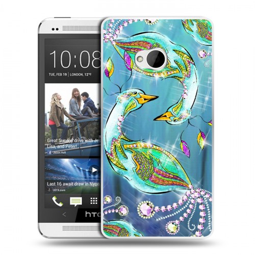 Дизайнерский пластиковый чехол для HTC One (M7) Dual SIM Блистающий павлин