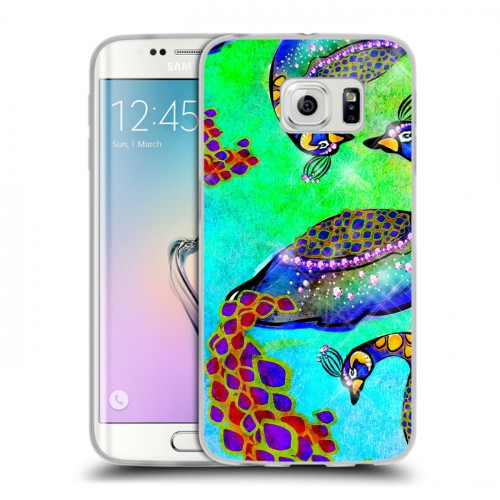 Дизайнерский силиконовый чехол для Samsung Galaxy S6 Edge Блистающий павлин