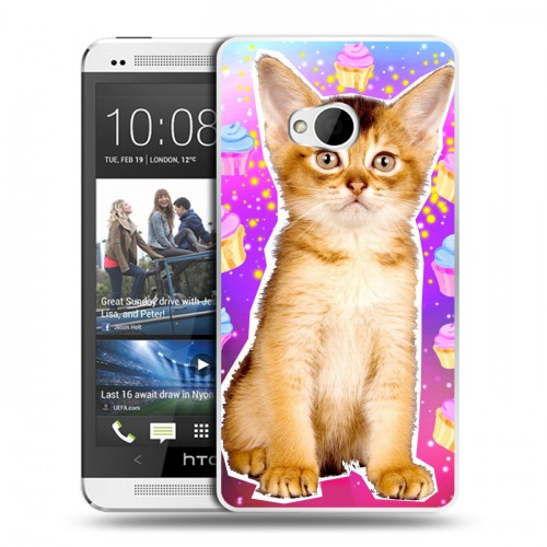 Дизайнерский пластиковый чехол для HTC One (M7) Dual SIM Космик кошки