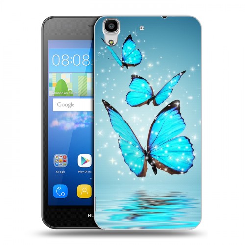 Дизайнерский пластиковый чехол для Huawei Y6 Бабочки голубые
