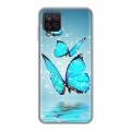 Дизайнерский силиконовый чехол для Samsung Galaxy A12 Бабочки голубые