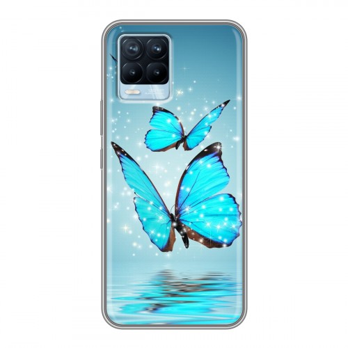 Дизайнерский силиконовый чехол для Realme 8 Бабочки голубые