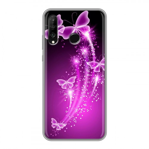 Дизайнерский силиконовый чехол для Huawei P30 Lite Бабочки фиолетовые