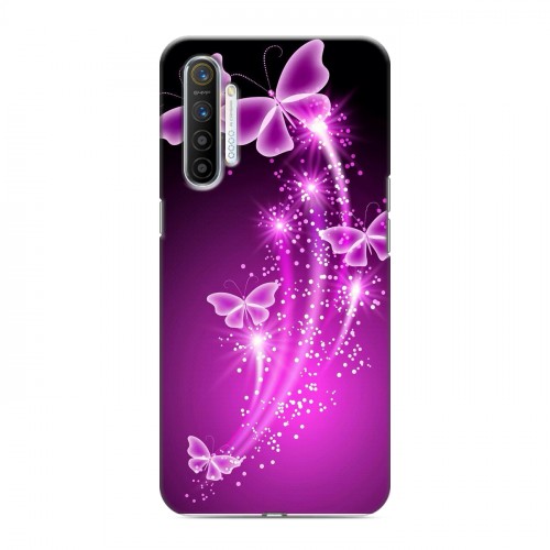 Дизайнерский силиконовый с усиленными углами чехол для Realme XT Бабочки фиолетовые
