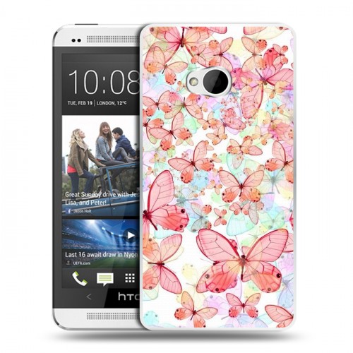 Дизайнерский пластиковый чехол для HTC One (M7) Dual SIM Бабочки