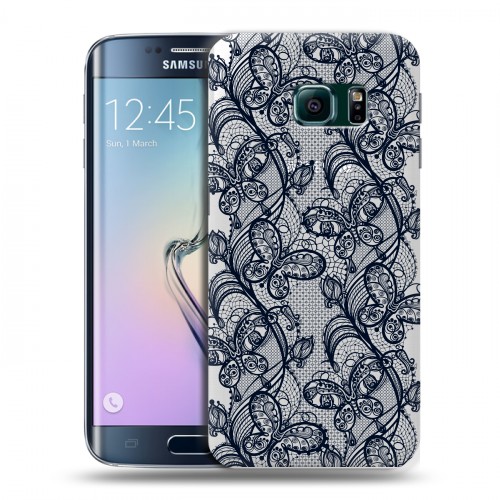 Полупрозрачный дизайнерский пластиковый чехол для Samsung Galaxy S6 Edge Прозрачные кружева