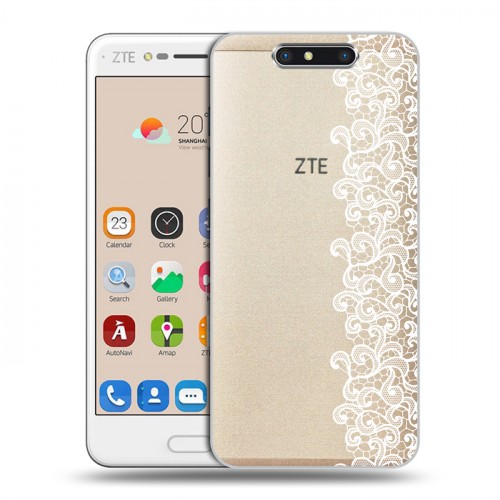 Полупрозрачный дизайнерский пластиковый чехол для ZTE Blade V8 Прозрачные кружева