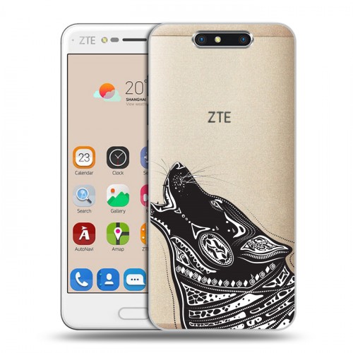 Полупрозрачный дизайнерский пластиковый чехол для ZTE Blade V8 Каллиграфия животных