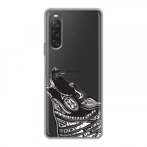 Полупрозрачный дизайнерский силиконовый с усиленными углами чехол для Sony Xperia 10 V Каллиграфия животных