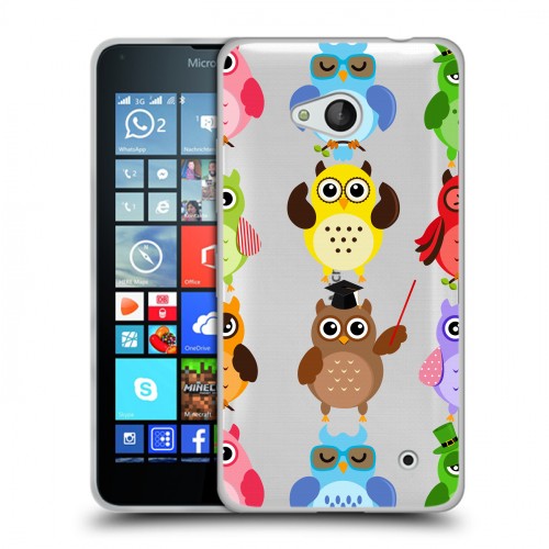 Полупрозрачный дизайнерский силиконовый чехол для Microsoft Lumia 640 Прозрачные совы