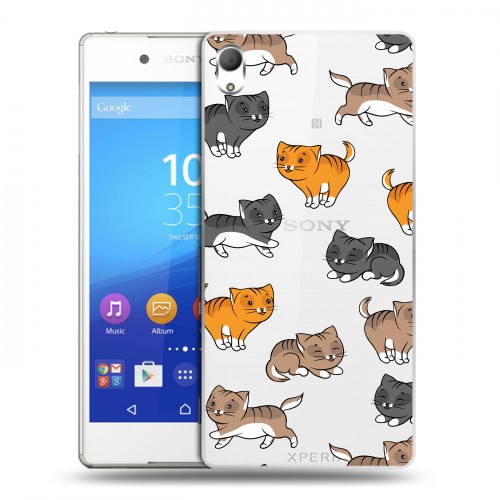 Полупрозрачный дизайнерский пластиковый чехол для Sony Xperia Z3+ Прозрачные котята