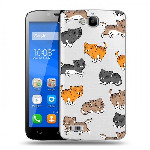 Полупрозрачный дизайнерский пластиковый чехол для Huawei Honor 3C Lite Прозрачные котята