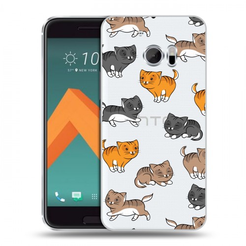 Полупрозрачный дизайнерский пластиковый чехол для HTC 10 Прозрачные котята