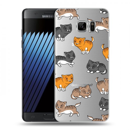 Полупрозрачный дизайнерский пластиковый чехол для Samsung Galaxy Note 7 Прозрачные котята