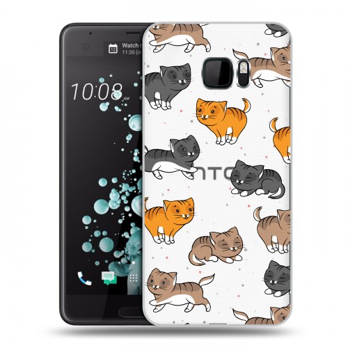 Полупрозрачный дизайнерский пластиковый чехол для HTC U Ultra Прозрачные котята