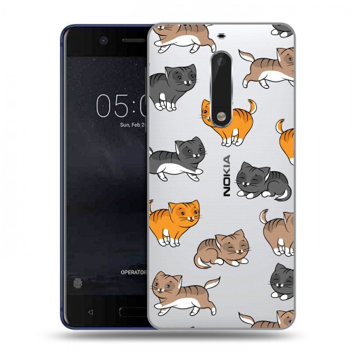 Полупрозрачный дизайнерский пластиковый чехол для Nokia 5 Прозрачные котята
