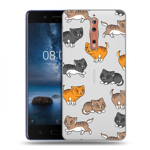 Полупрозрачный дизайнерский пластиковый чехол для Nokia 8 Прозрачные котята