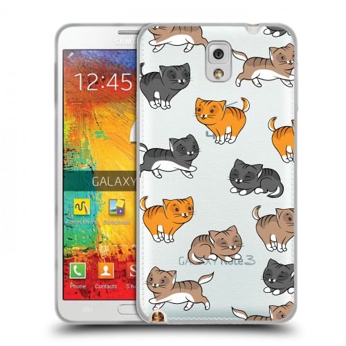 Полупрозрачный дизайнерский пластиковый чехол для Samsung Galaxy Note 3 Прозрачные котята