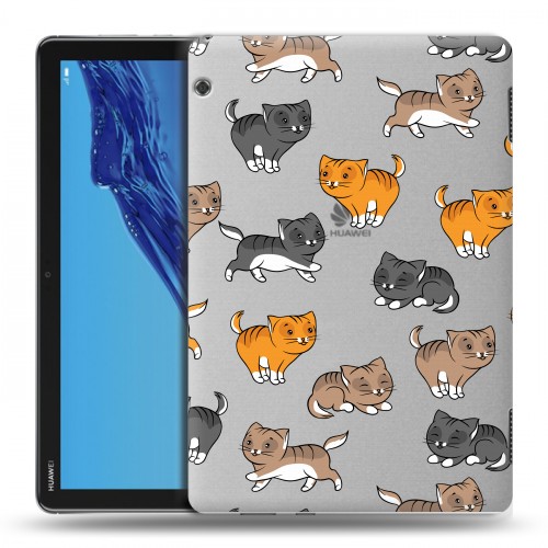 Полупрозрачный дизайнерский пластиковый чехол для Huawei MediaPad T5 Прозрачные котята