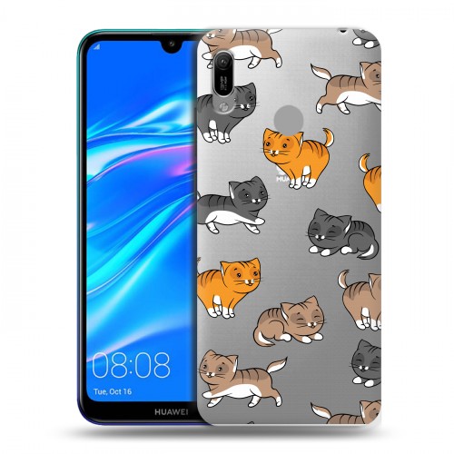 Полупрозрачный дизайнерский пластиковый чехол для Huawei Y6 (2019) Прозрачные котята