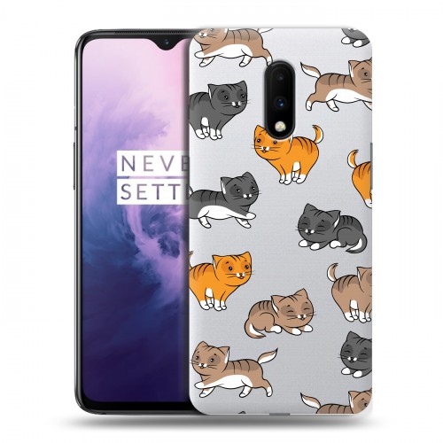 Полупрозрачный дизайнерский пластиковый чехол для OnePlus 7 Прозрачные котята