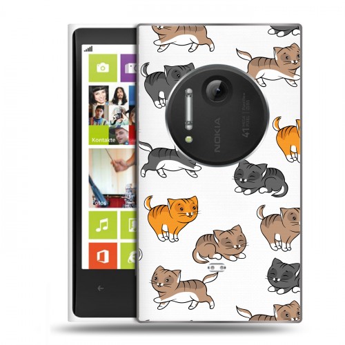 Полупрозрачный дизайнерский пластиковый чехол для Nokia Lumia 1020 Прозрачные котята