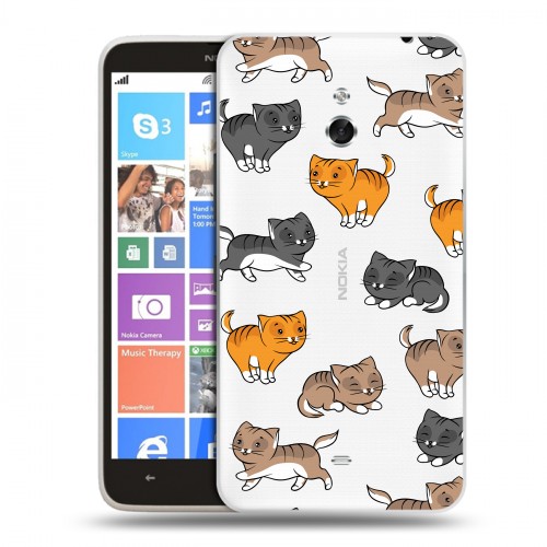 Полупрозрачный дизайнерский пластиковый чехол для Nokia Lumia 1320 Прозрачные котята