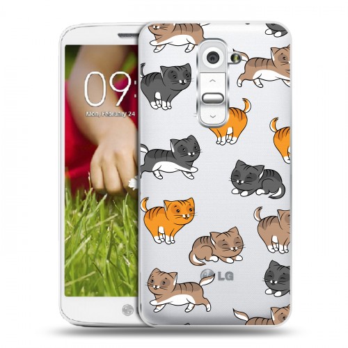Полупрозрачный дизайнерский пластиковый чехол для LG Optimus G2 mini Прозрачные котята