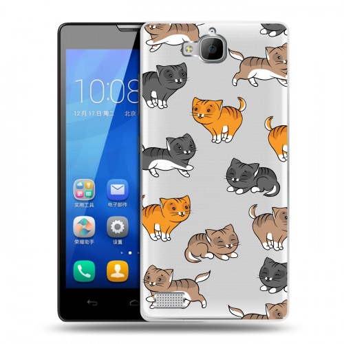 Полупрозрачный дизайнерский пластиковый чехол для Huawei Honor 3c Прозрачные котята
