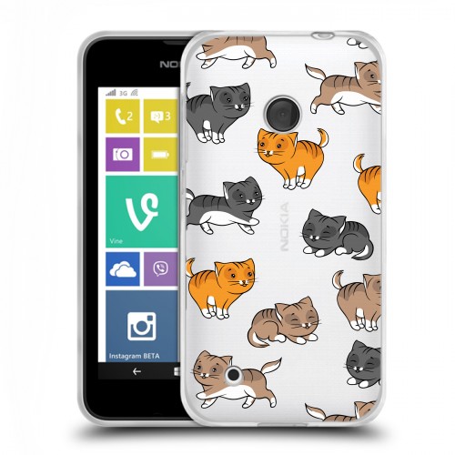 Полупрозрачный дизайнерский пластиковый чехол для Nokia Lumia 530 Прозрачные котята