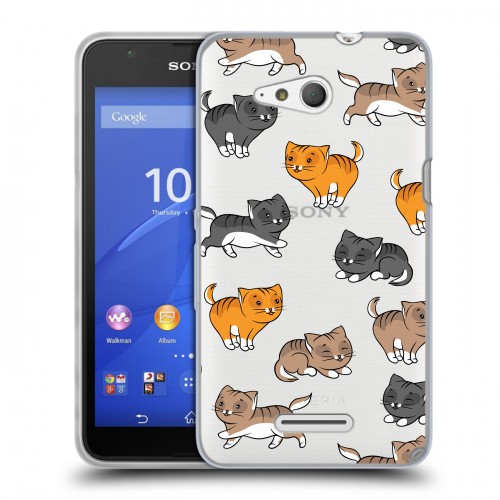 Полупрозрачный дизайнерский пластиковый чехол для Sony Xperia E4g Прозрачные котята
