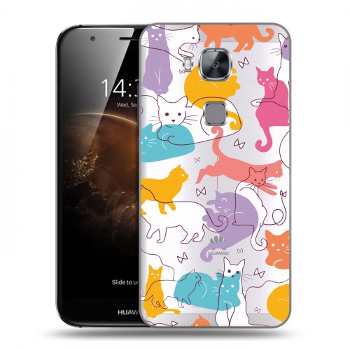 Полупрозрачный дизайнерский силиконовый чехол для Huawei G8 Прозрачные кошки