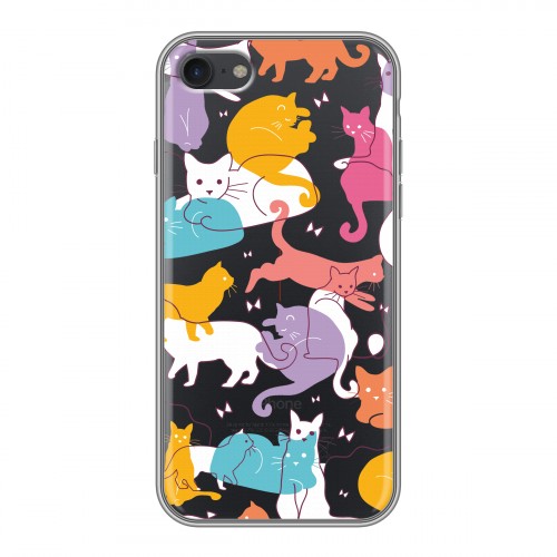 Полупрозрачный дизайнерский силиконовый чехол для Iphone 7 Прозрачные кошки