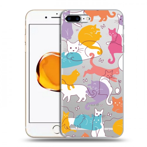 Полупрозрачный дизайнерский силиконовый чехол для Iphone 7 Plus / 8 Plus Прозрачные кошки