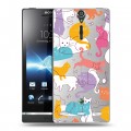 Полупрозрачный дизайнерский пластиковый чехол для Sony Xperia S Прозрачные кошки