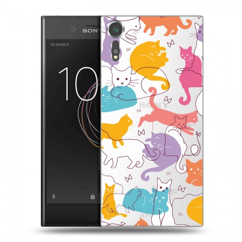 Полупрозрачный дизайнерский пластиковый чехол для Sony Xperia XZs Прозрачные кошки