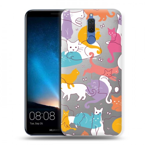 Полупрозрачный дизайнерский пластиковый чехол для Huawei Nova 2i Прозрачные кошки
