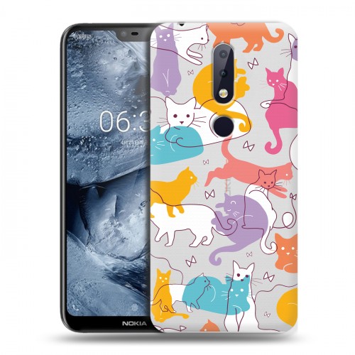 Полупрозрачный дизайнерский пластиковый чехол для Nokia 6.1 Plus Прозрачные кошки