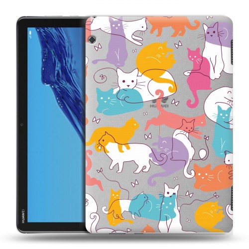 Полупрозрачный дизайнерский силиконовый с усиленными углами чехол для Huawei MediaPad T5 Прозрачные кошки