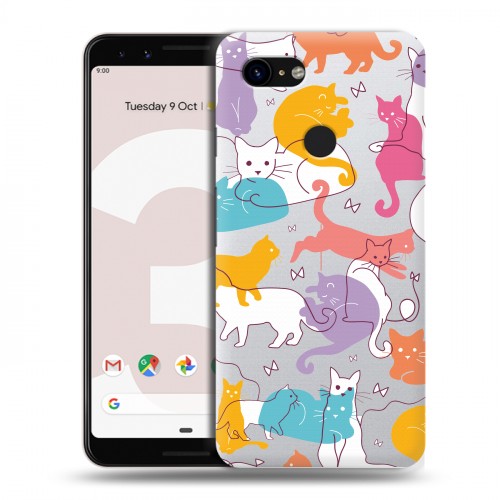 Полупрозрачный дизайнерский пластиковый чехол для Google Pixel 3 Прозрачные кошки