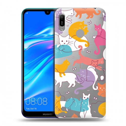 Полупрозрачный дизайнерский пластиковый чехол для Huawei Y6 (2019) Прозрачные кошки