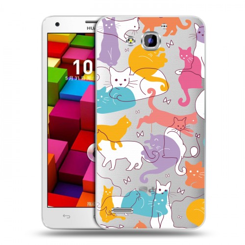 Полупрозрачный дизайнерский пластиковый чехол для Huawei Honor 3x Прозрачные кошки