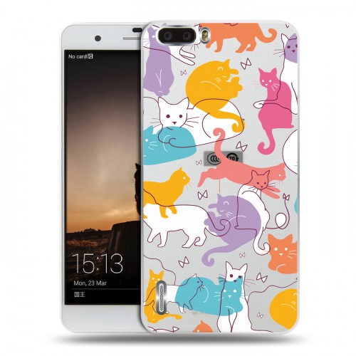 Полупрозрачный дизайнерский силиконовый чехол для Huawei Honor 6 Plus Прозрачные кошки