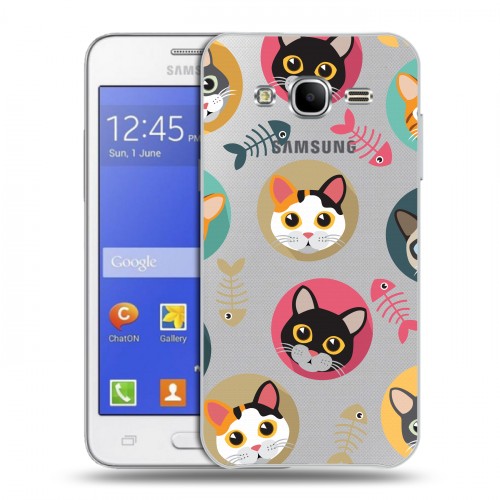 Полупрозрачный дизайнерский пластиковый чехол для Samsung Galaxy J7 Прозрачные кошки