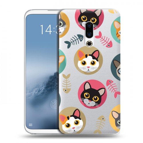 Полупрозрачный дизайнерский силиконовый чехол для Meizu 16th Plus Прозрачные кошки